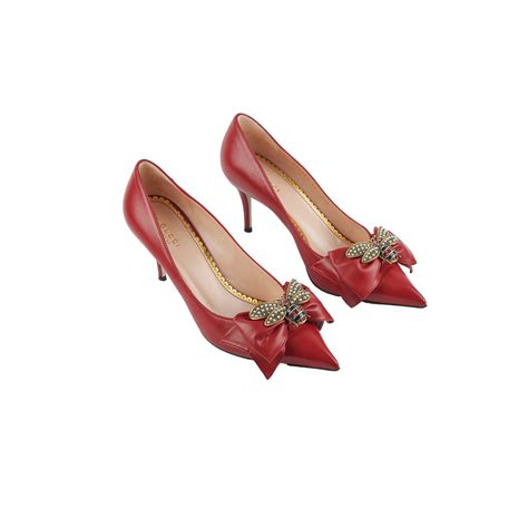 gucci red bee heels|Gucci platform block heels.